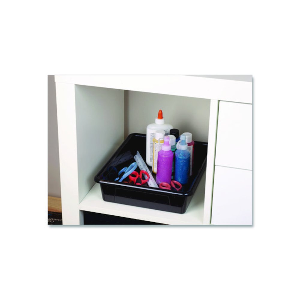 Storage Tray, Flat, 102.4 oz, 10.65" x 10.65" x 2.96", Black, 5/Pack. Picture 3