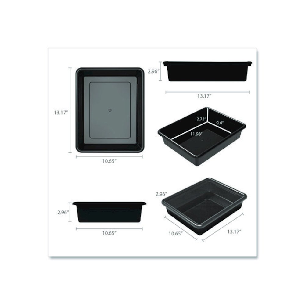 Storage Tray, Flat, 102.4 oz, 10.65" x 10.65" x 2.96", Black, 5/Pack. Picture 8