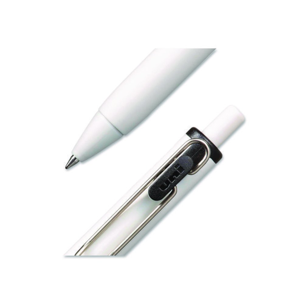 uniONE Gel Pen, Retractable, Medium 0.7 mm, Black Ink, White/Black Barrel, Dozen. Picture 2