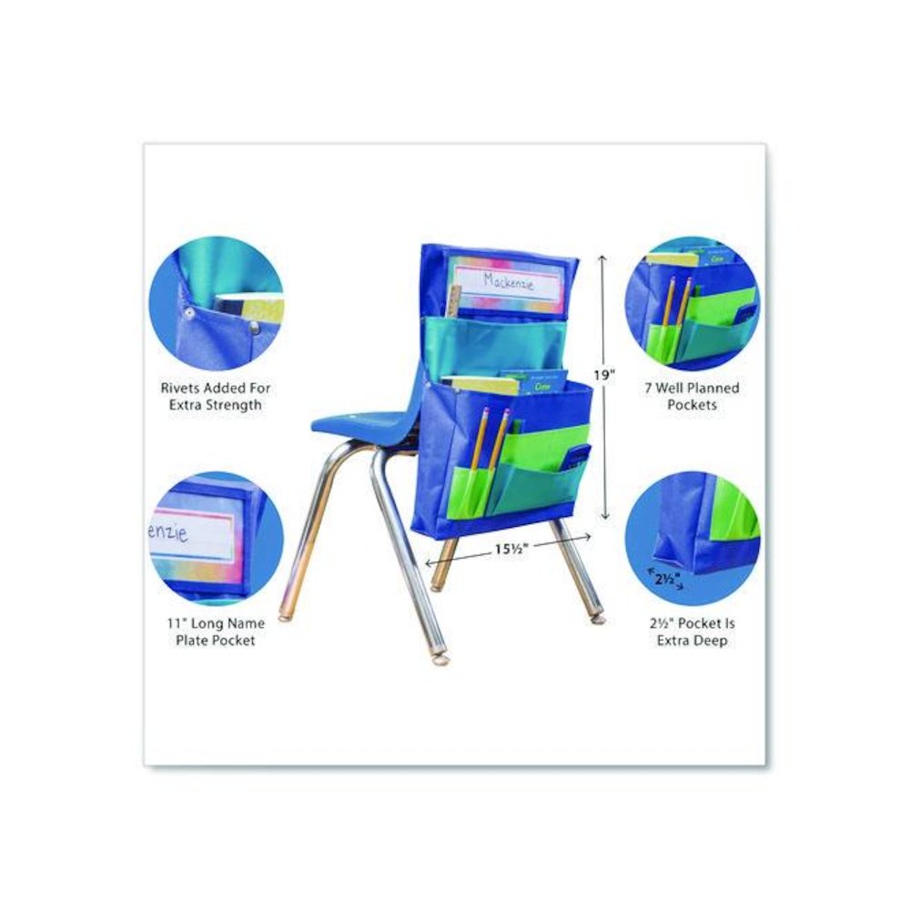 Chair Pocket, 15.5 x 18, Canvas, Blue/Teal/Lime. Picture 3