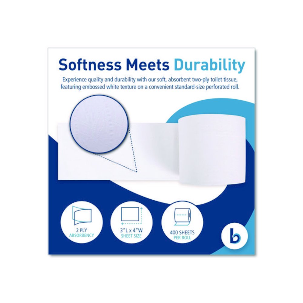 Two-Ply Toilet Tissue, Septic Safe, White, 400 Sheets/Roll, 96 Rolls/Carton. Picture 4