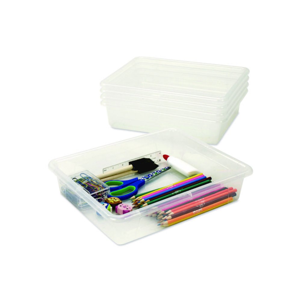 Storage Tray, Flat, 1.69 gal, 10.65" x 13.17" x 2.96", Translucent, 5/Pack. Picture 3