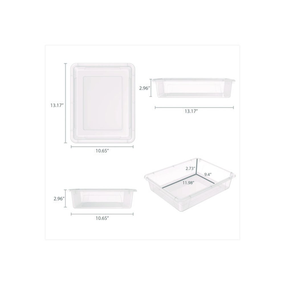 Storage Tray, Flat, 1.69 gal, 10.65" x 13.17" x 2.96", Translucent, 5/Pack. Picture 5