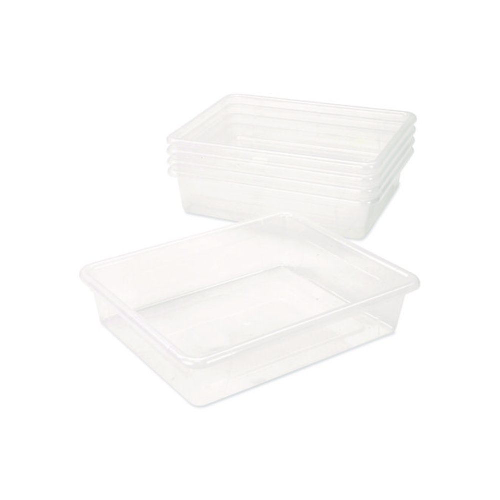 Storage Tray, Flat, 1.69 gal, 10.65" x 13.17" x 2.96", Translucent, 5/Pack. Picture 6