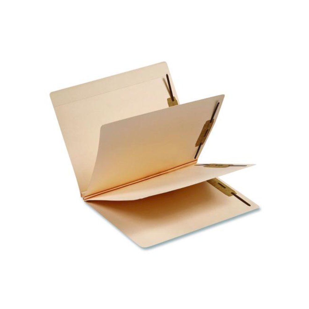 Heavy-Duty End Tab Classification Folders, Straight Tab, Expands 3", 2 Dividers, 6 Fasteners, Letter Size, Manila, 75/Box. Picture 3