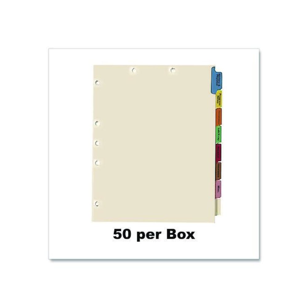 Side Tab Medical Chart Indexes, 8-Tab, Assorted Medical, 11 x 8.5, Manila, 50/Box. Picture 3