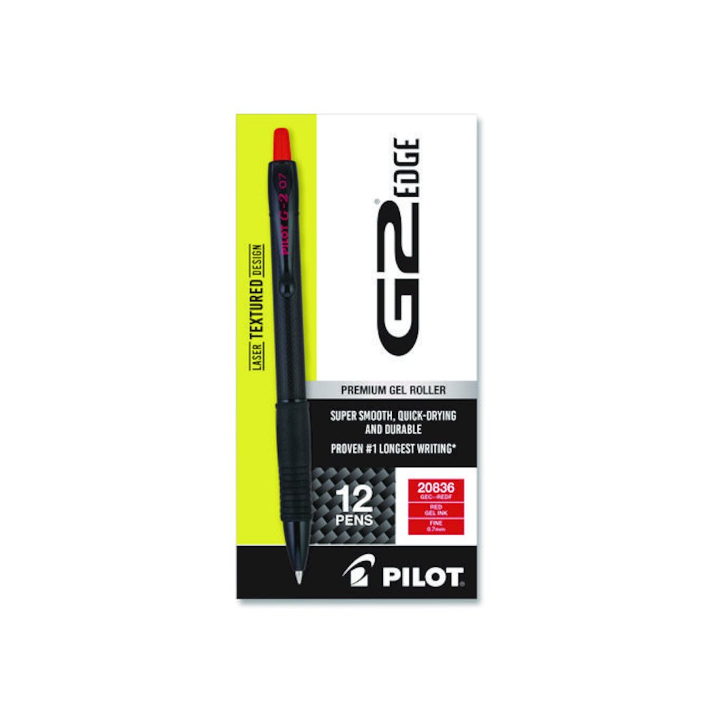 G2 Edge Premium Gel Roller Pen, Retractable, Fine 0.7 mm, Red Ink, Black/Red Barrel, Dozen. Picture 1