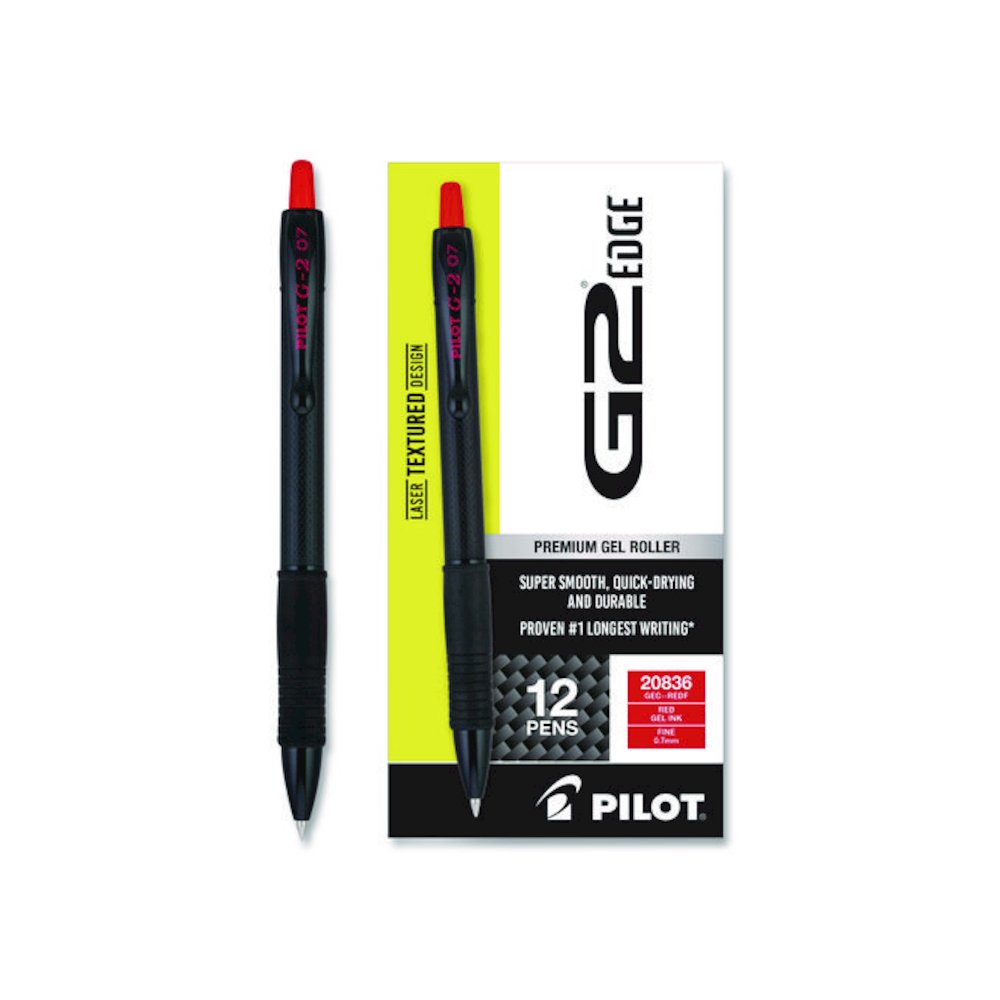 G2 Edge Premium Gel Roller Pen, Retractable, Fine 0.7 mm, Red Ink, Black/Red Barrel, Dozen. Picture 6