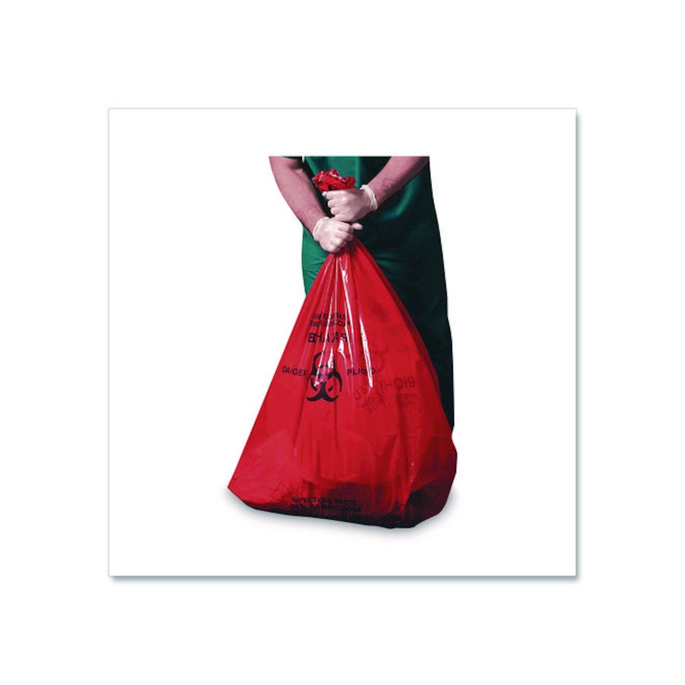 Healthcare Pre-Printed High-Density Can Liners, Biohazard: Infectious Waste, 45 gal, 16 mic, 40 x 48, Red, Flat Pack, 250/CT. Picture 2