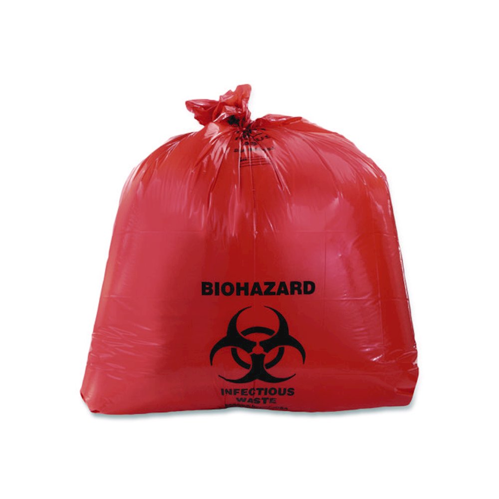 Healthcare Pre-Printed High-Density Can Liners, Biohazard: Infectious Waste, 45 gal, 16 mic, 40 x 48, Red, Flat Pack, 250/CT. Picture 3