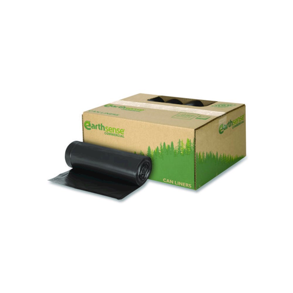 Linear Low Density Recycled Can Liners, 45 gal, 1.65 mil, 40" x 46", Black, 10 Bags/Roll, 10 Rolls/Carton. Picture 5