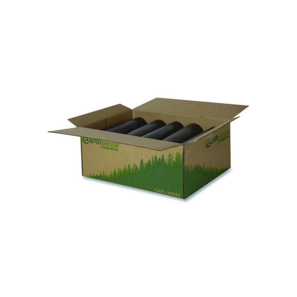 Linear Low Density Recycled Can Liners, 45 gal, 1.65 mil, 40" x 46", Black, 10 Bags/Roll, 10 Rolls/Carton. Picture 6
