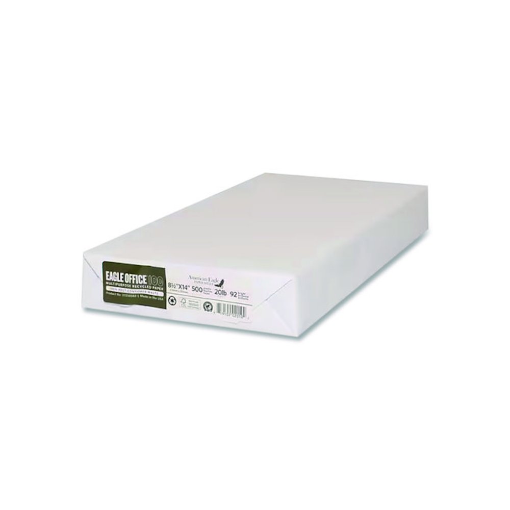 Recycled Multipurpose Paper, 92 Bright, 20 lb Bond Weight, 8.5 x 14, White, 500/Ream, 5 Reams/Carton. Picture 2