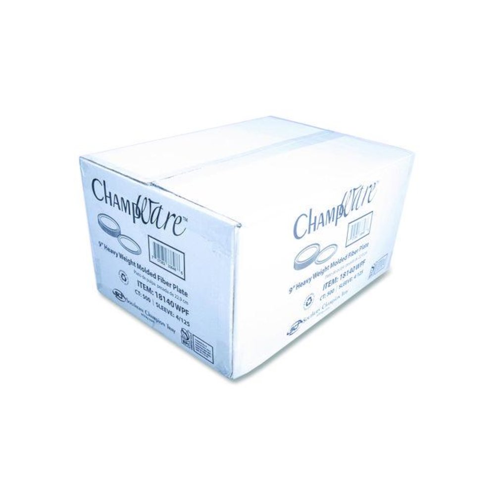 ChampWare Molded Fiber Tableware, Molded Fiber Plate, 9" dia, White, 125 Plates/Sleeve, 4 Sleeves/Carton. Picture 3