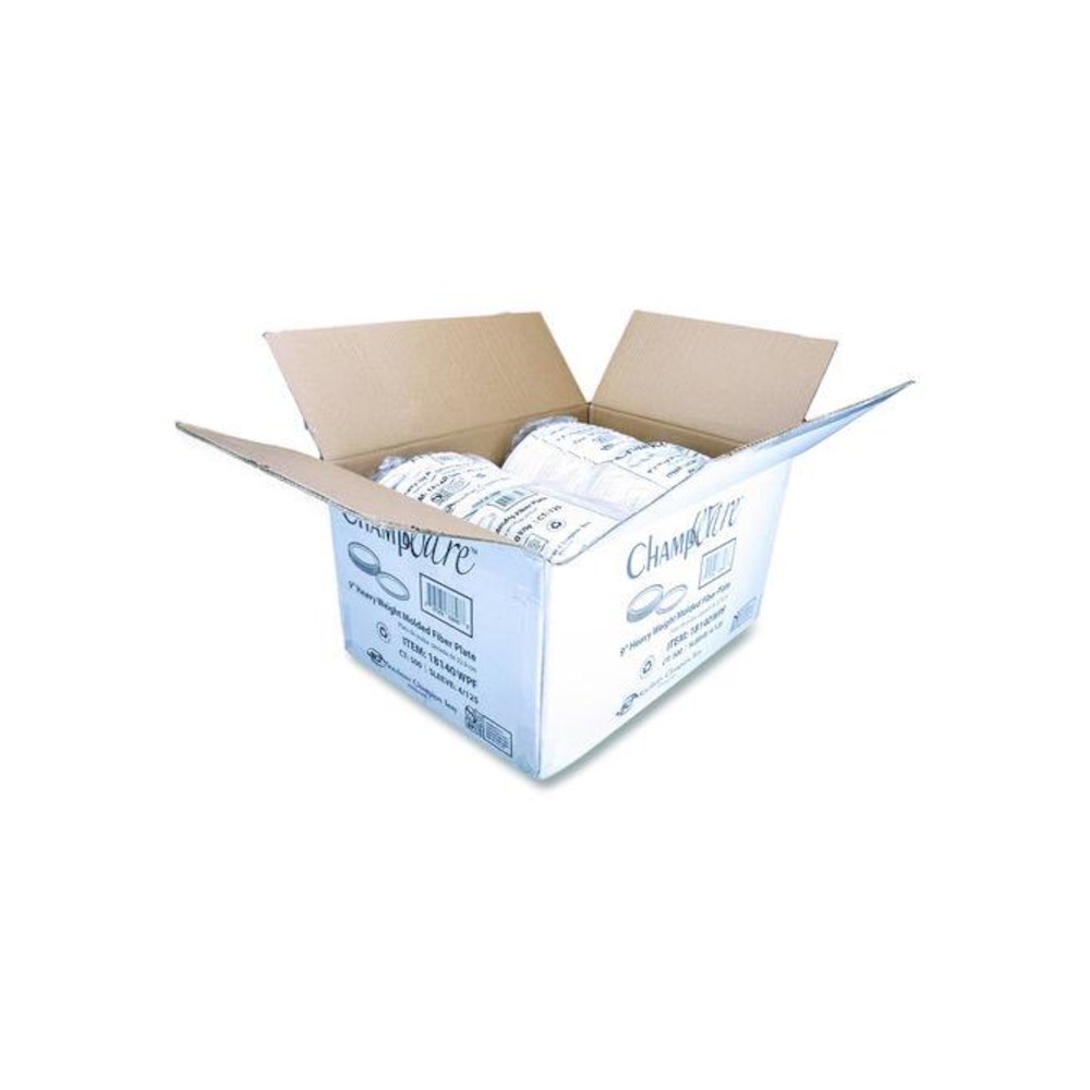 ChampWare Molded Fiber Tableware, Molded Fiber Plate, 9" dia, White, 125 Plates/Sleeve, 4 Sleeves/Carton. Picture 5