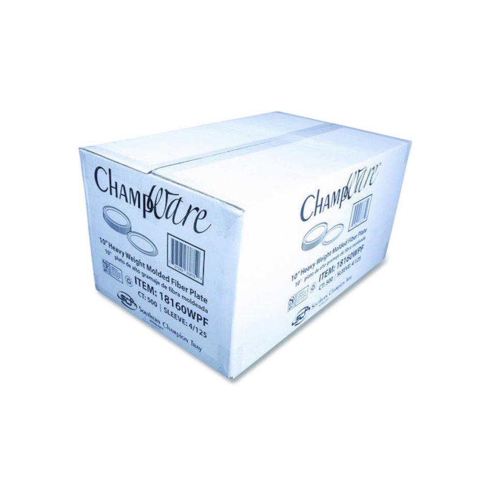 ChampWare Molded Fiber Tableware, Molded Fiber Plate, 10" dia, White, 125 Plates/Sleeve, 4 Sleeves/Carton. Picture 2