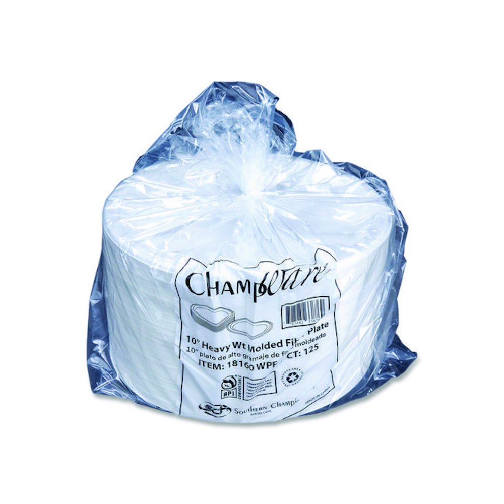 ChampWare Molded Fiber Tableware, Molded Fiber Plate, 10" dia, White, 125 Plates/Sleeve, 4 Sleeves/Carton. Picture 4