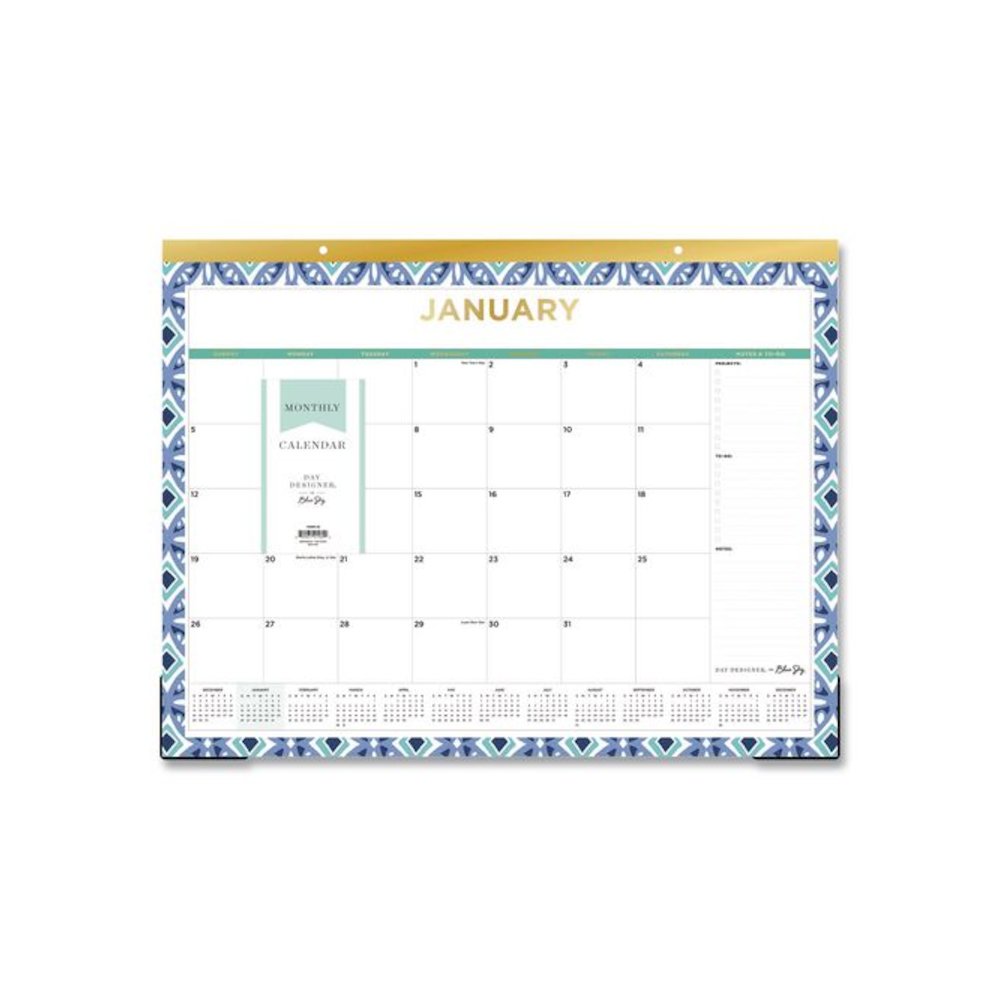 Tile Monthly Desk Pad Calendar, Geometric Artwork, 22 x 17, White/Blue/Green Sheets, 12-Month (Jan to Dec): 2026. Picture 2