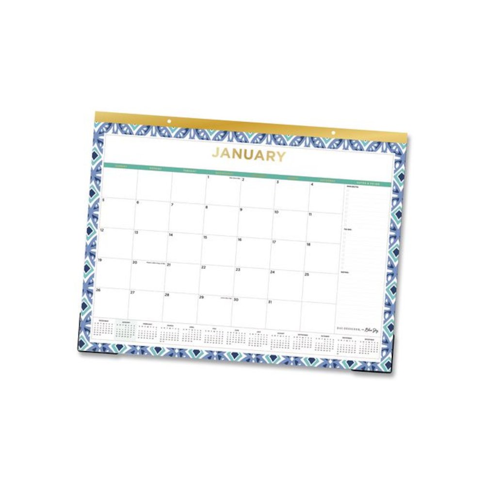 Tile Monthly Desk Pad Calendar, Geometric Artwork, 22 x 17, White/Blue/Green Sheets, 12-Month (Jan to Dec): 2026. Picture 3