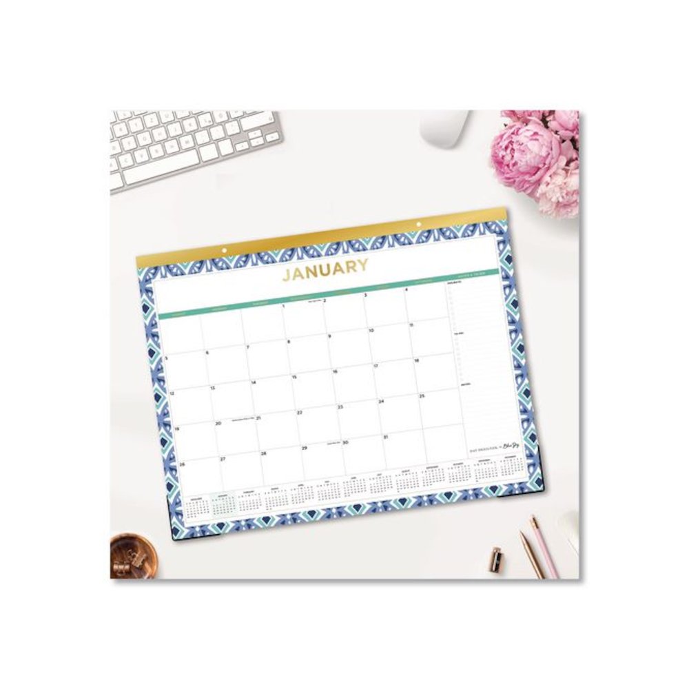 Tile Monthly Desk Pad Calendar, Geometric Artwork, 22 x 17, White/Blue/Green Sheets, 12-Month (Jan to Dec): 2026. Picture 4