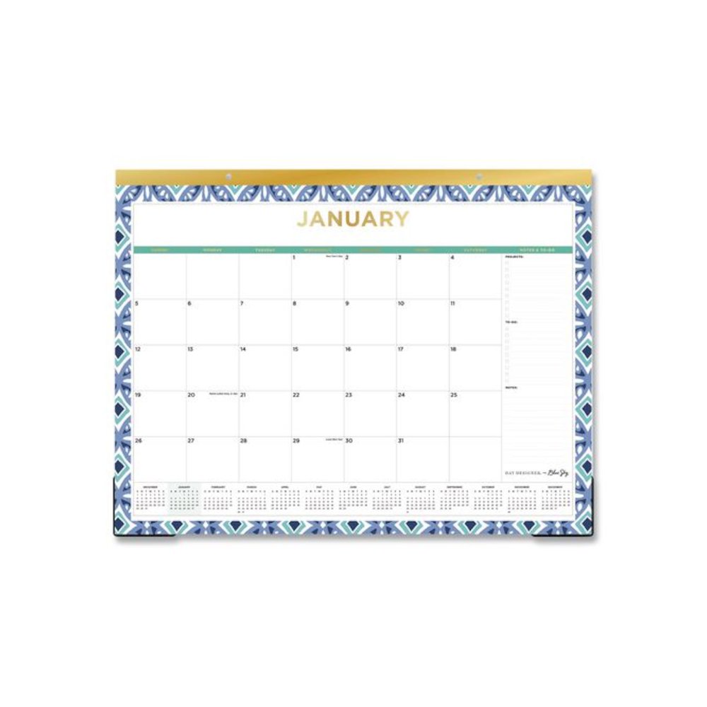 Tile Monthly Desk Pad Calendar, Geometric Artwork, 22 x 17, White/Blue/Green Sheets, 12-Month (Jan to Dec): 2026. Picture 1