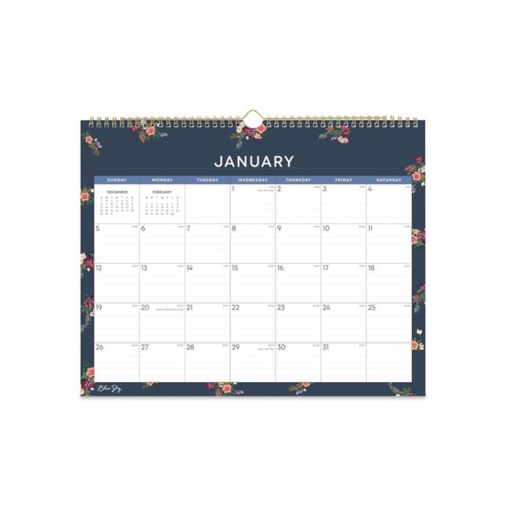 Ashlyn Monthly Wall Calendar, Floral Artwork, 15 x 12, White/Blue/Pink Sheets, 12-Month (Jan to Dec): 2026. Picture 1