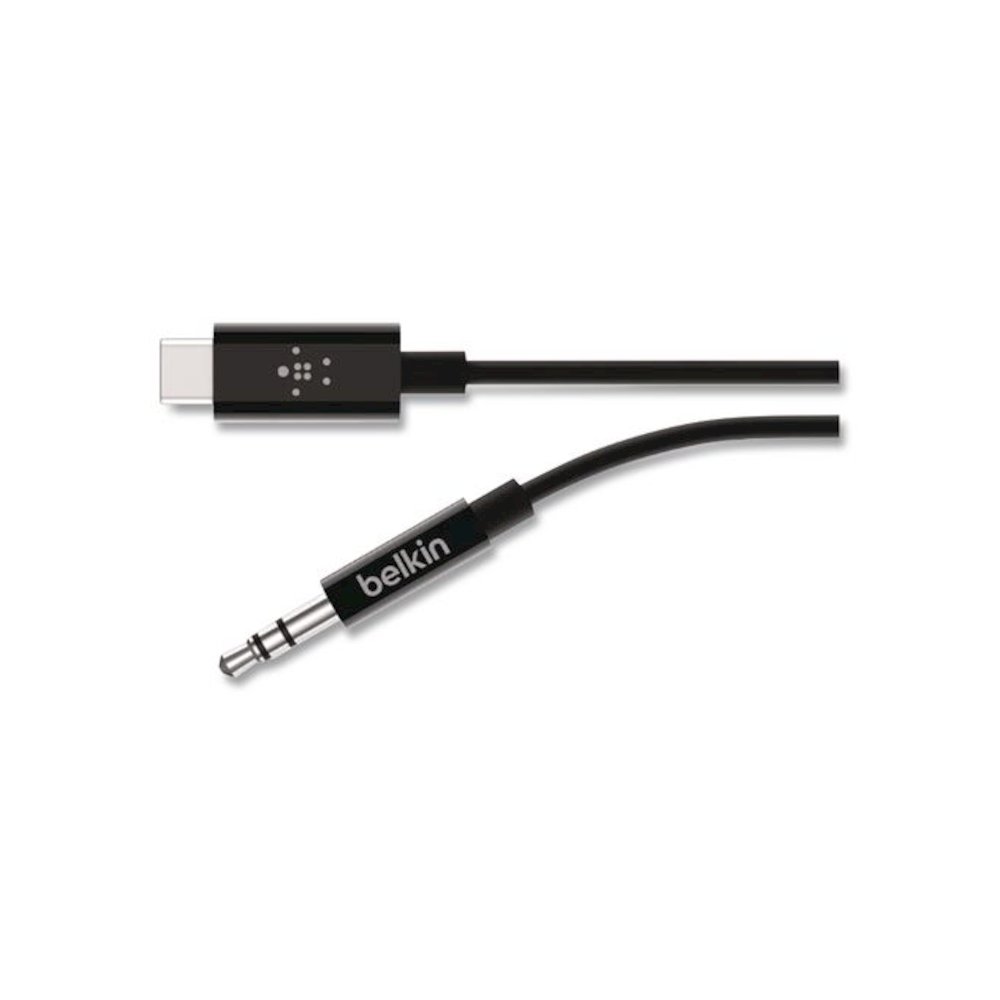 RockStar 3.5mm Audio Cable with USB-C Connector, 3 ft, Black. Picture 1