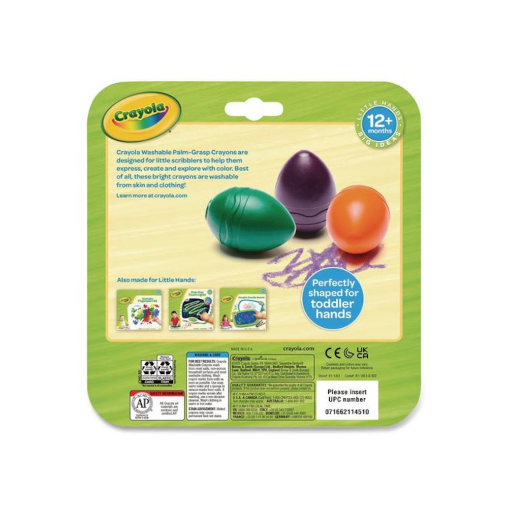 My First Washable Palm Grasp Crayons, Regular Size, 6 Assorted Colors, 6/Pack. Picture 10