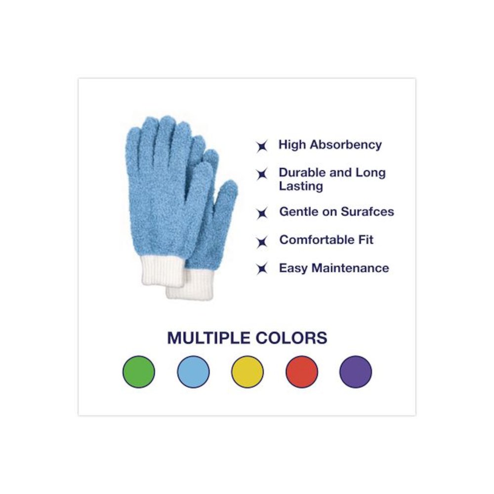 Microfiber Dusting Gloves, 2 Blue Gloves with White Cuffs, 2 Green Gloves with White Cuffs. Picture 3