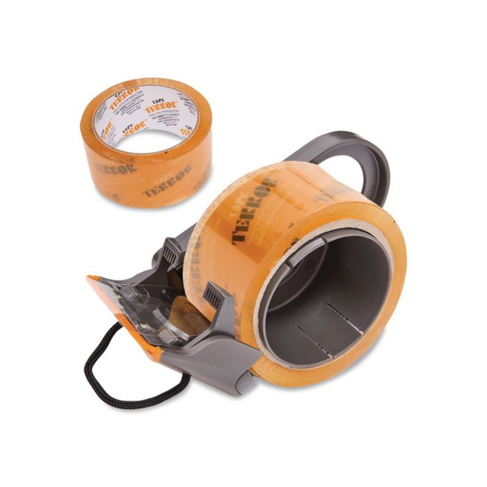 Tape Dispenser with Tape, 3" Core, Polypropylene, Gray/Orange, 1 Dispenser, 1 Roll Heavy-Duty Packaging Tape. Picture 1