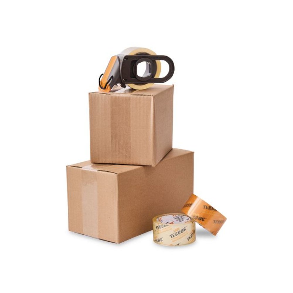Tape Dispenser with Tape, 3" Core, Polypropylene, Gray/Orange, 1 Dispenser, 2 Rolls Pro-Grade Packaging Tape. Picture 3