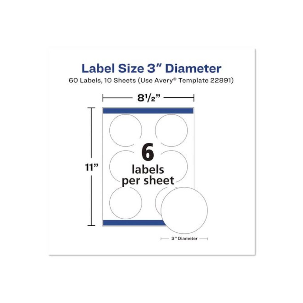 Sure Feed Glossy Labels, 3" dia, White, 8 Labels/Sheet, 10 Sheets Pack. Picture 2