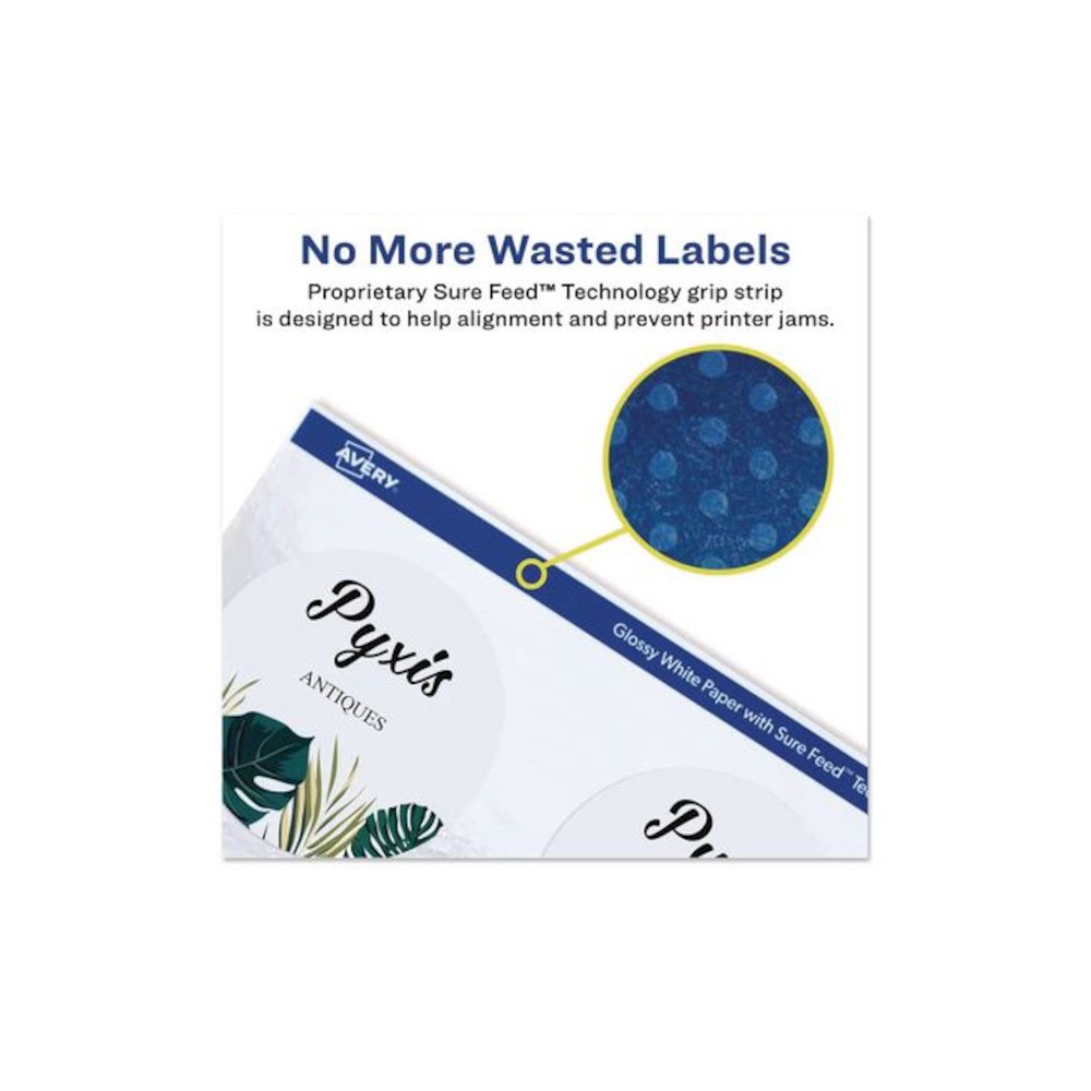 Sure Feed Glossy Labels, 3" dia, White, 8 Labels/Sheet, 10 Sheets Pack. Picture 6