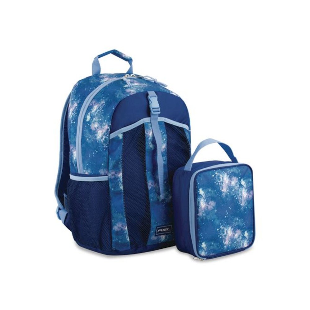 Bijoux Deluxe Backpack and Lunch Bag Bundle, Backpack: 13.5" x 7" x 18.5", Lunch Bag: 7.5" x 4.25" x 9", Light Blue Galaxy. Picture 7