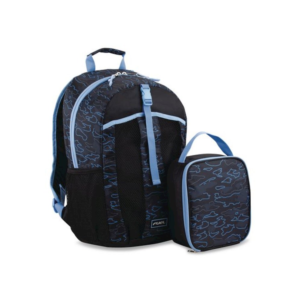 Bijoux Deluxe Backpack and Lunch Bag Bundle, 15.5" Laptop Sleeve, 12" x 8" x 18.5" and 7.5" x 4.25" x 9", Black/Blue Camo. Picture 7