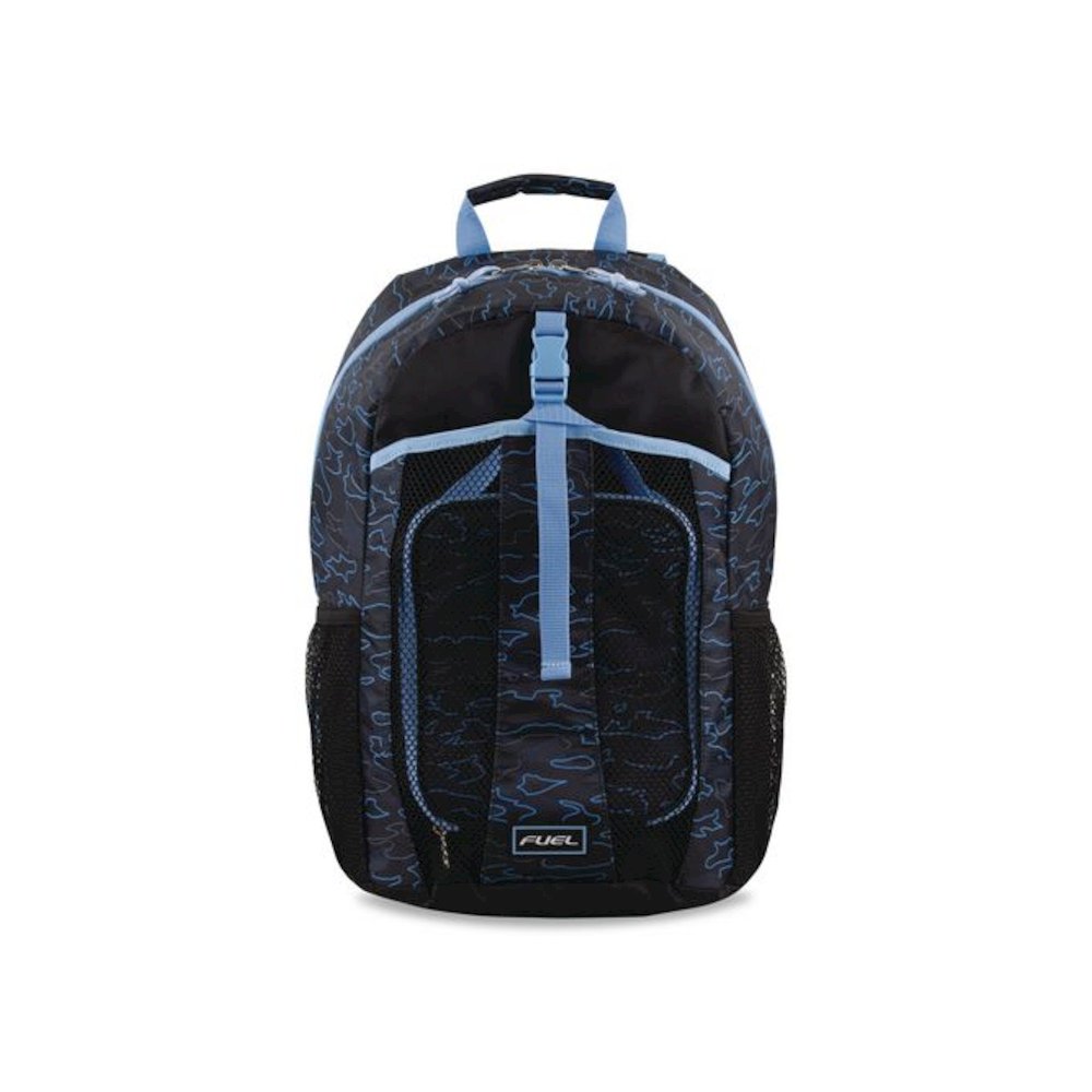 Bijoux Deluxe Backpack and Lunch Bag Bundle, 15.5" Laptop Sleeve, 12" x 8" x 18.5" and 7.5" x 4.25" x 9", Black/Blue Camo. Picture 1