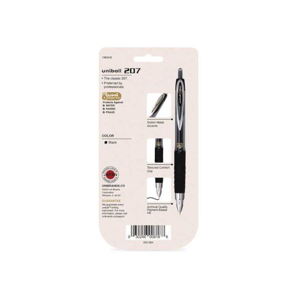 Signo 207 Gel Pen, Retractable, Fine 0.5 mm, Black Ink, Smoke/Black Barrel, 5/Pack. Picture 2