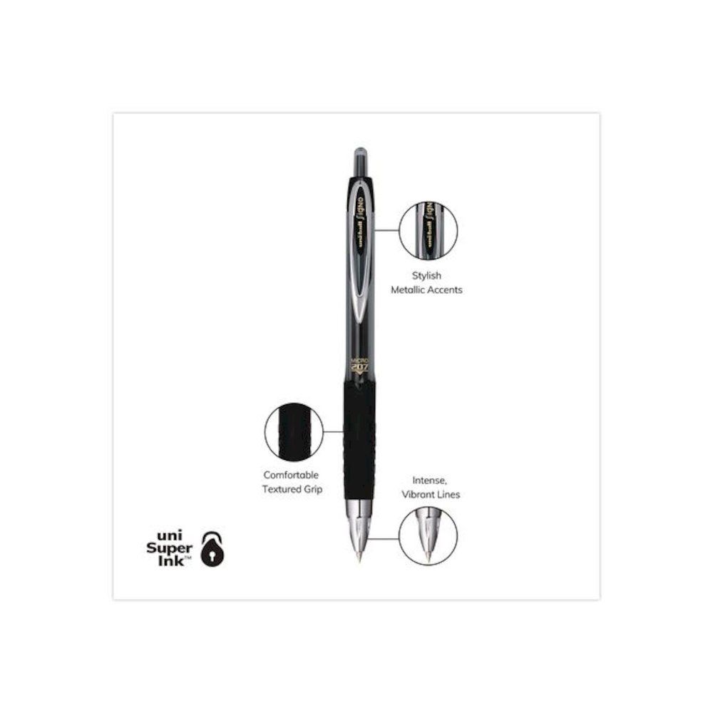 Signo 207 Gel Pen, Retractable, Fine 0.5 mm, Black Ink, Smoke/Black Barrel, 5/Pack. Picture 5