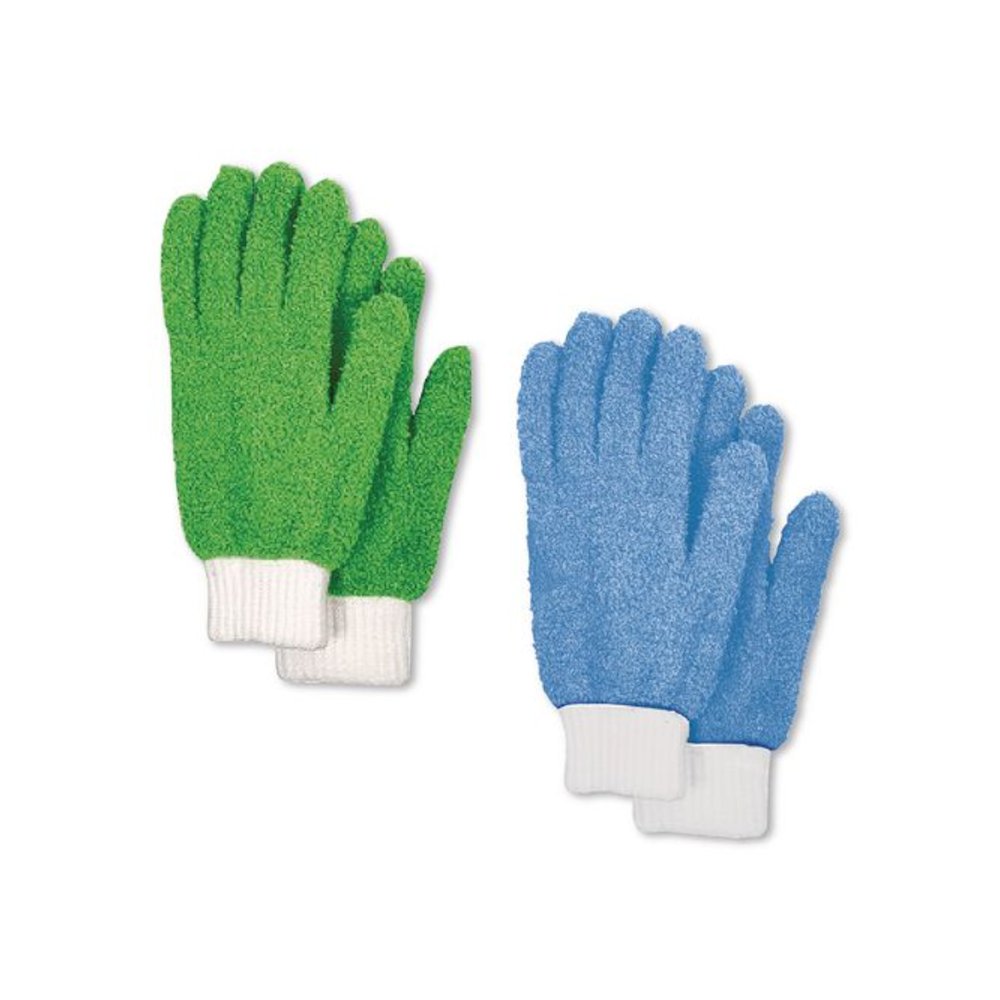 Microfiber Dusting Gloves, 2 Blue Gloves with White Cuffs, 2 Green Gloves with White Cuffs. Picture 1