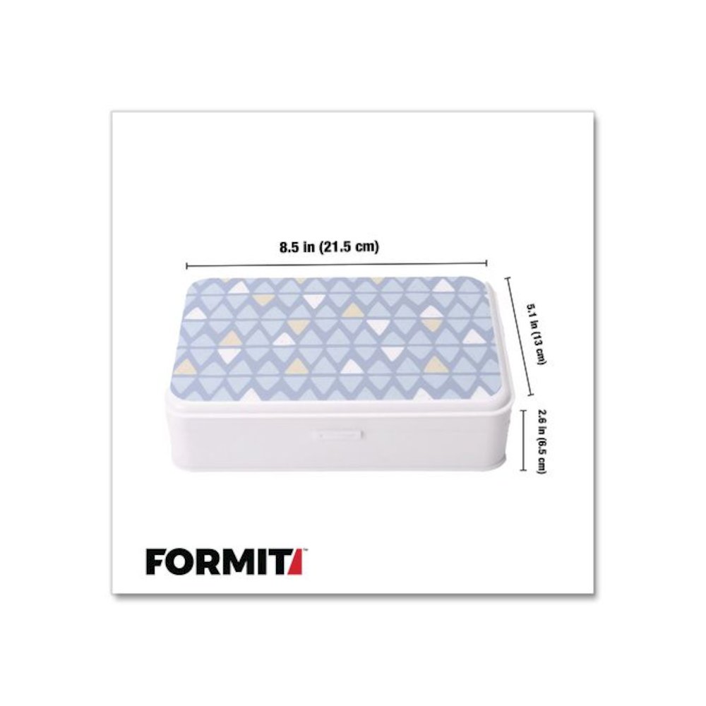Pencil Case, Triangle Pattern, 2 Compartments, 5" x 8.75" x 2.75", Blue/White. Picture 3