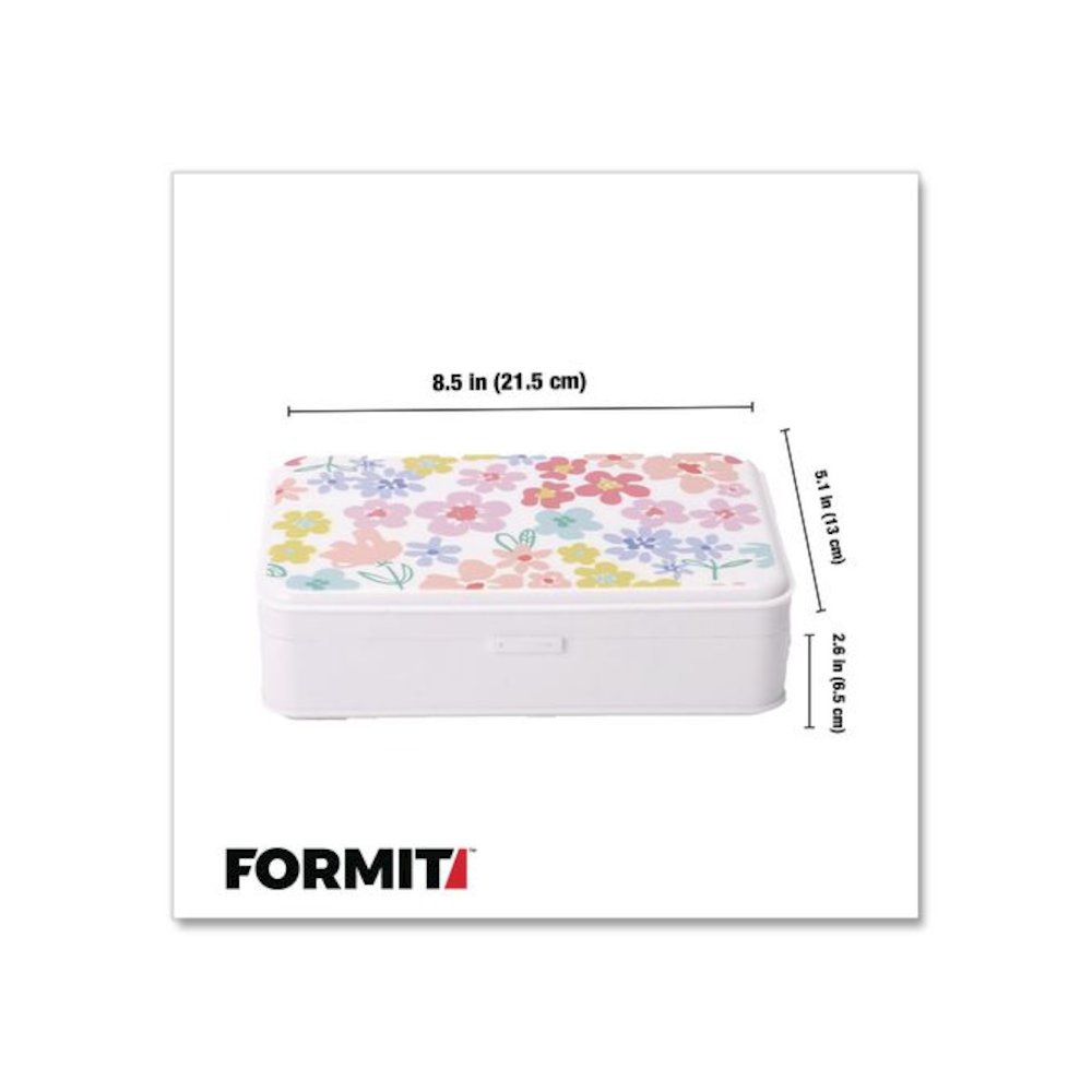 Pencil Case, Floral Pattern, 2 Compartments, 5" x 8.75" x 2.75", Pink/Yellow/Green. Picture 3