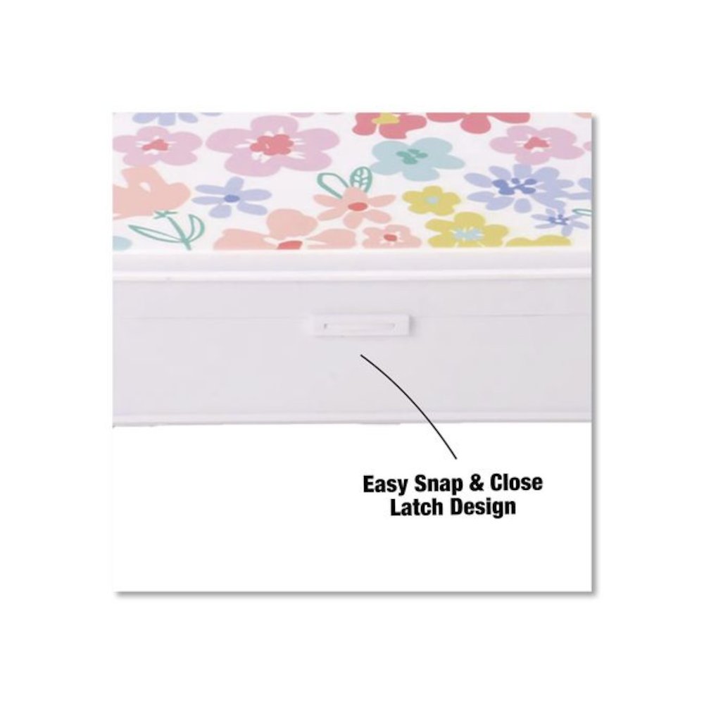 Pencil Case, Floral Pattern, 2 Compartments, 5" x 8.75" x 2.75", Pink/Yellow/Green. Picture 4