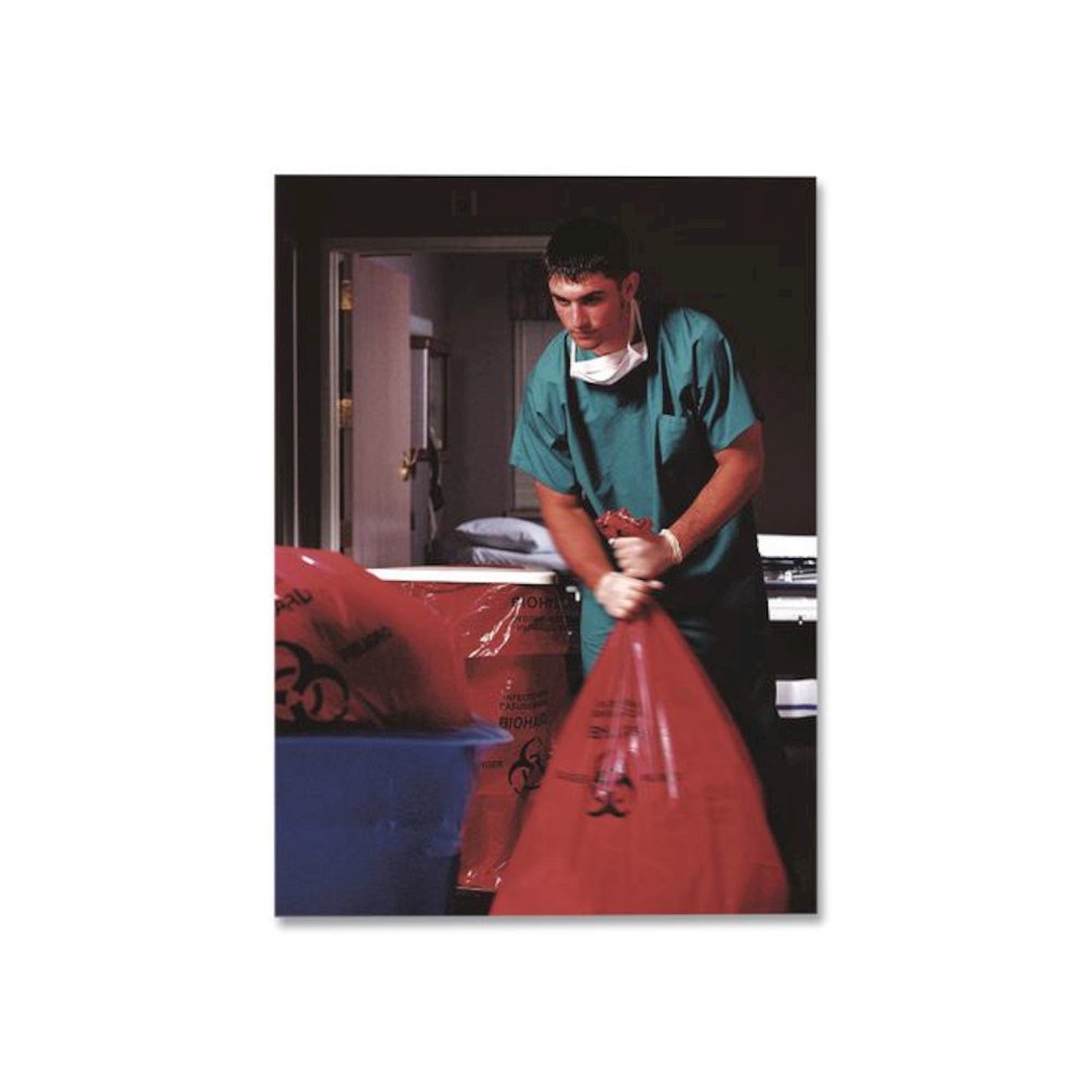 Healthcare Biohazard Printed Low-Density Can Liners, Infectious Waste, 44 gal, 3.2 mil, 37" x 50", Red, Flat Pack, 75/Carton. Picture 3