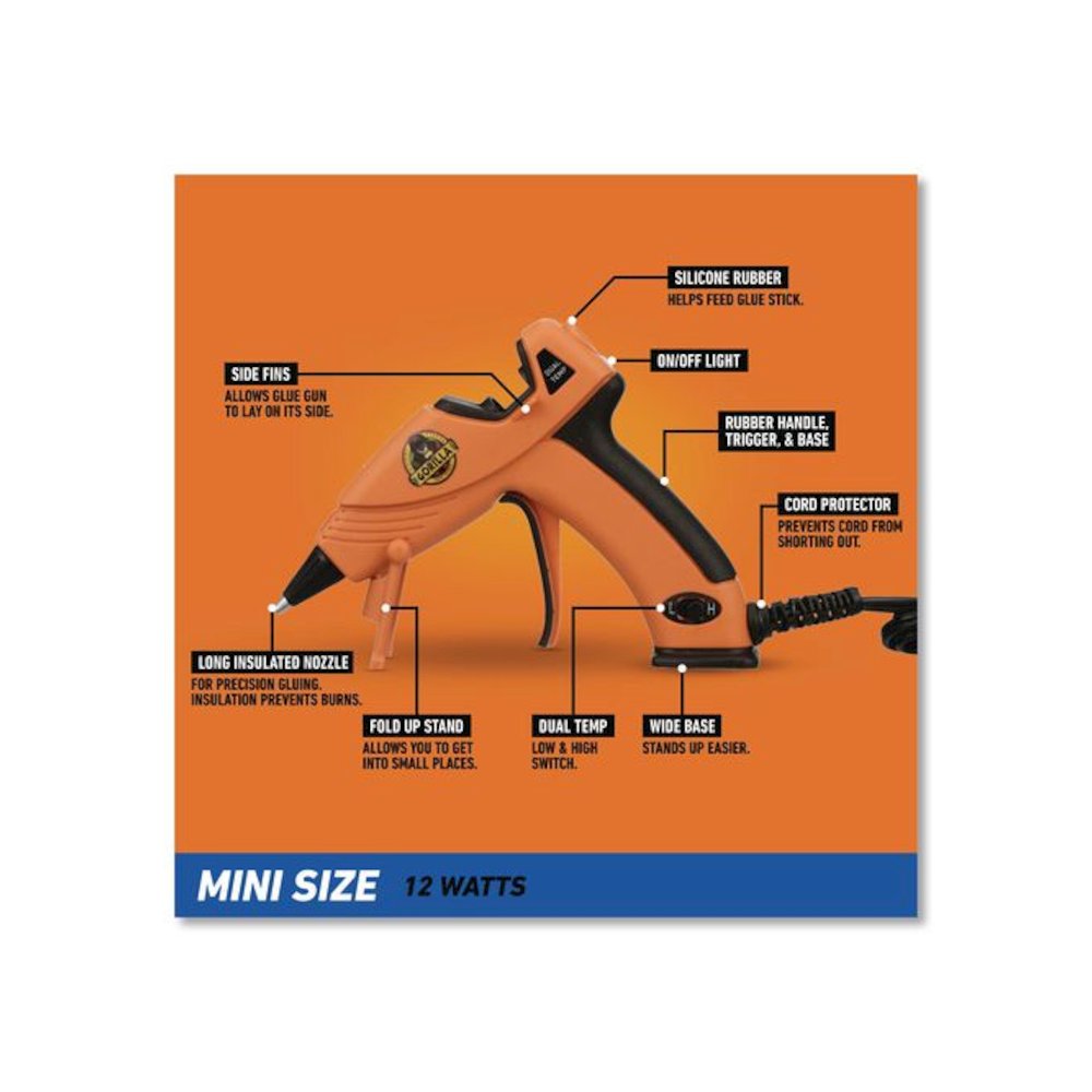 Dual Temp Mini Hot Glue Gun, Orange/Black. Picture 4