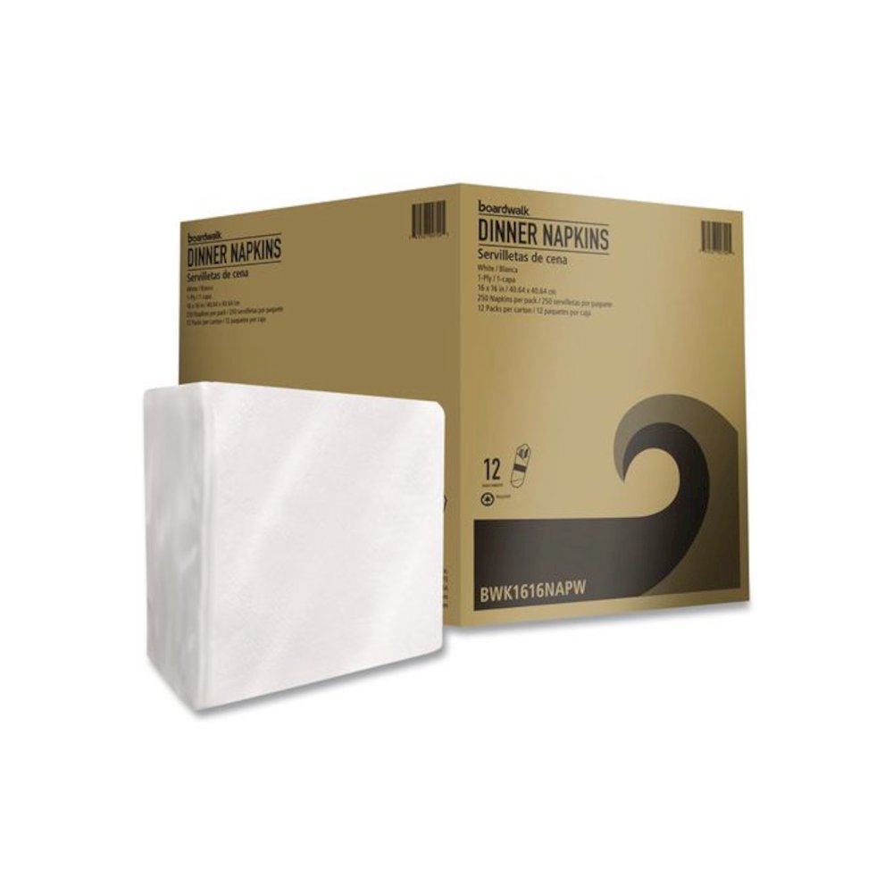 Dinner Napkins, 1-Ply, 16" x 16", White, 250/Pack, 12 Packs/Carton. Picture 1