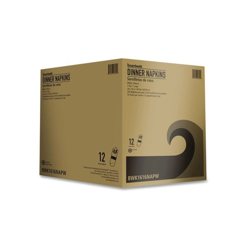 Dinner Napkins, 1-Ply, 16" x 16", White, 250/Pack, 12 Packs/Carton. Picture 2
