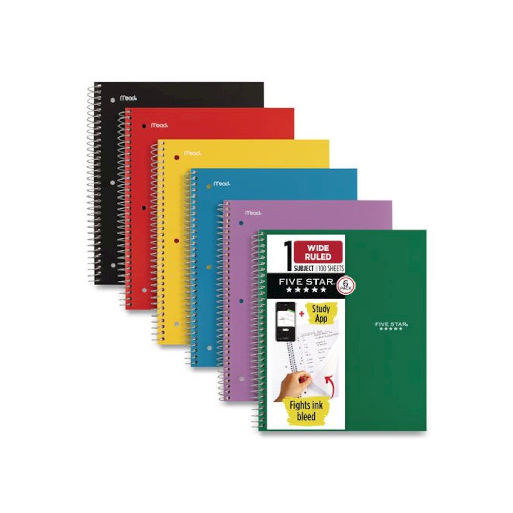 Wirebound Notebook, 1-Subject, Wide/Legal Rule, Assorted Cover Colors, (100) 10.5 x 8 Sheets, 6/Pack. Picture 1