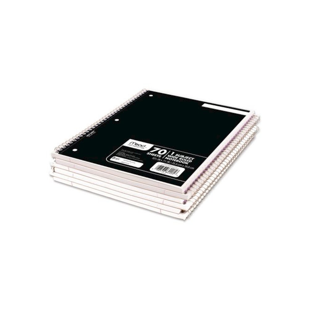 Spiral Notebook, 1-Subject, Wide/Legal Rule, Assorted Cover Colors, (70) 10.5 x 8 Sheets, 6/Pack. Picture 2