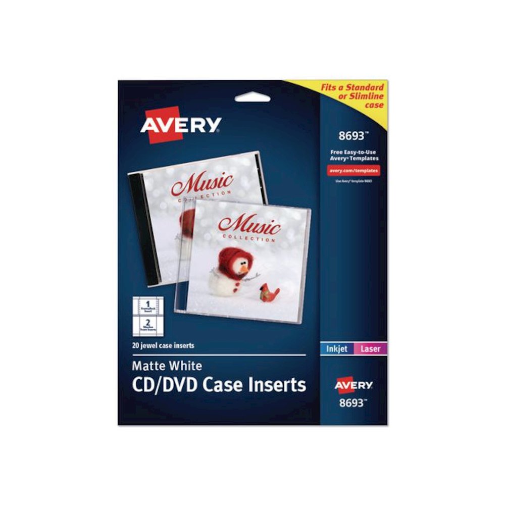 Inkjet CD/DVD Jewel Case Inserts, Matte White, 20/Pack. Picture 1