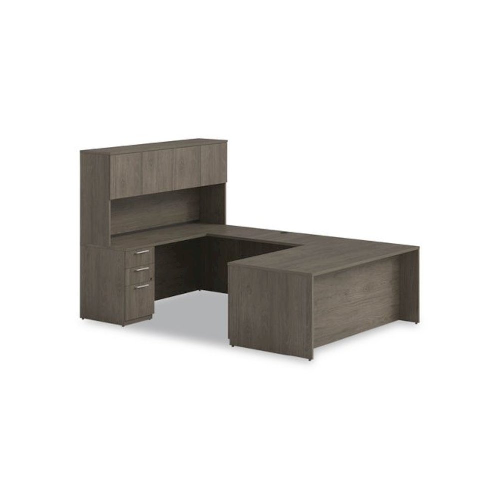 Alera Seville Hutch with Doors, 4 Compartments, 72w x 16d x 36h, Walnut. Picture 6